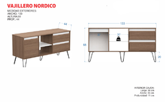 Imagen de Rack Vajillero Nordico con 2 cajones y 1 puerta Carvalho con Blanco