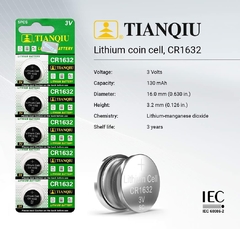 5 Pilas Cr1632 Tianqiu Para Relojes Alarmas Sensores Luces Led - comprar online