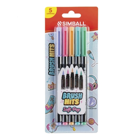 MARCADOR SIMBALL BRUSH HITS SOFT POP X 5 COLORES