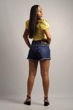 Short Jeans Feminino Cintura Alta Rasgado SHOPLE - SHOPLE - JEANS 