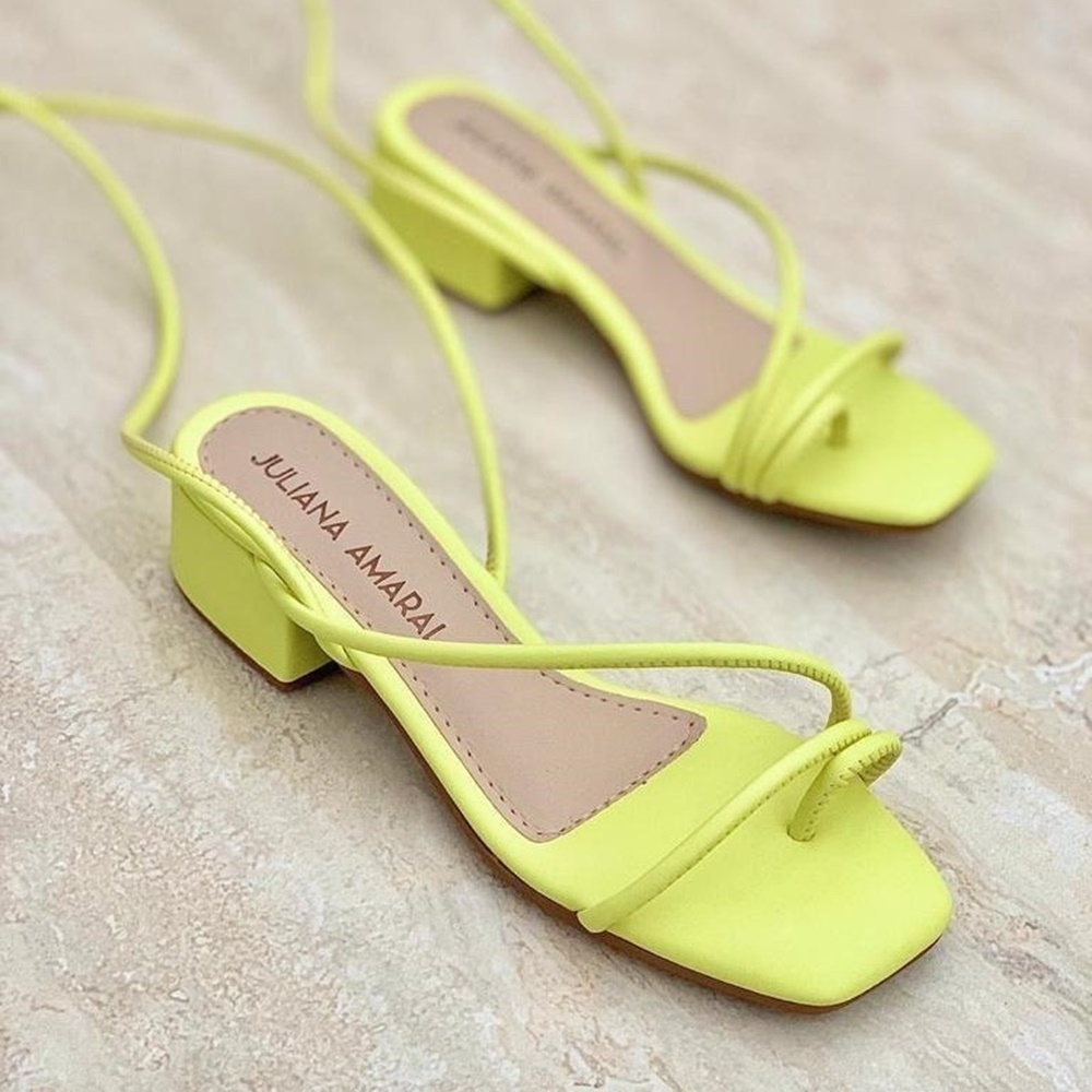 Sandália Juliana Salto Bloco Amarração Verde Limão