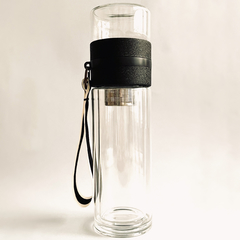 PROMO botella de vidrio con infusor NEGRA + 3 cajas línea gris - comprar online