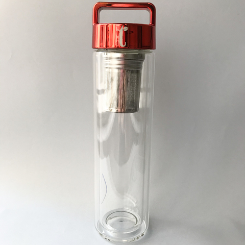 Promo botella vidrio con infusor TAPA ROJA + 3 cajas línea gris