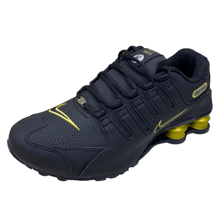 nike shox 4 molas preto e dourado