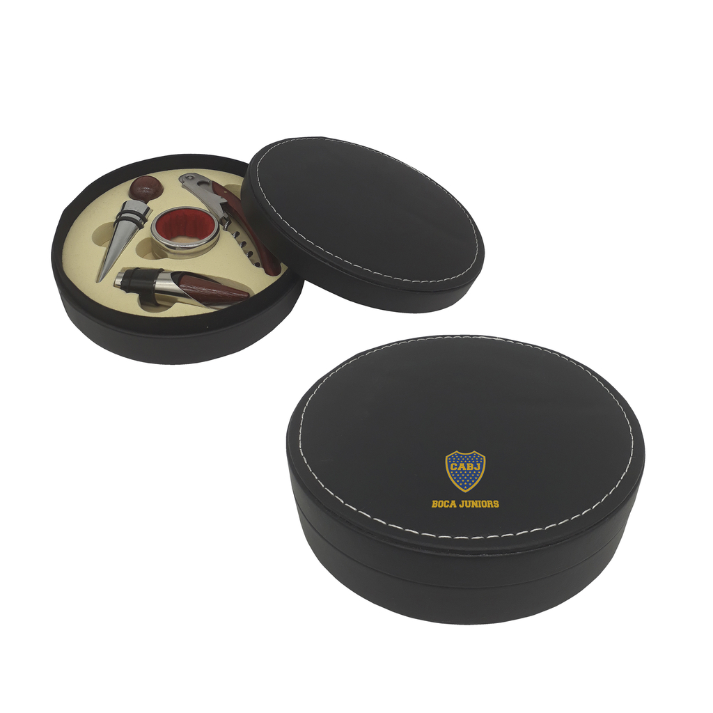 SET VINO BOCA JUNIORS, 2 PIEZAS, CAJA MADERA, GRAB.COLOR
