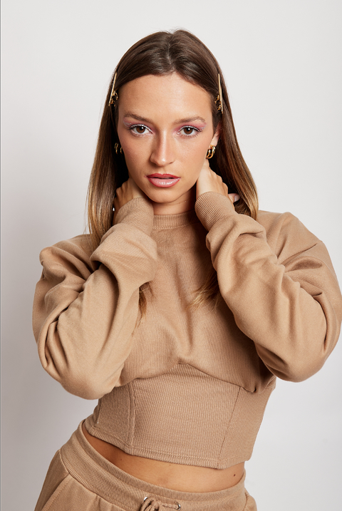 basic moletom com capuz beige
