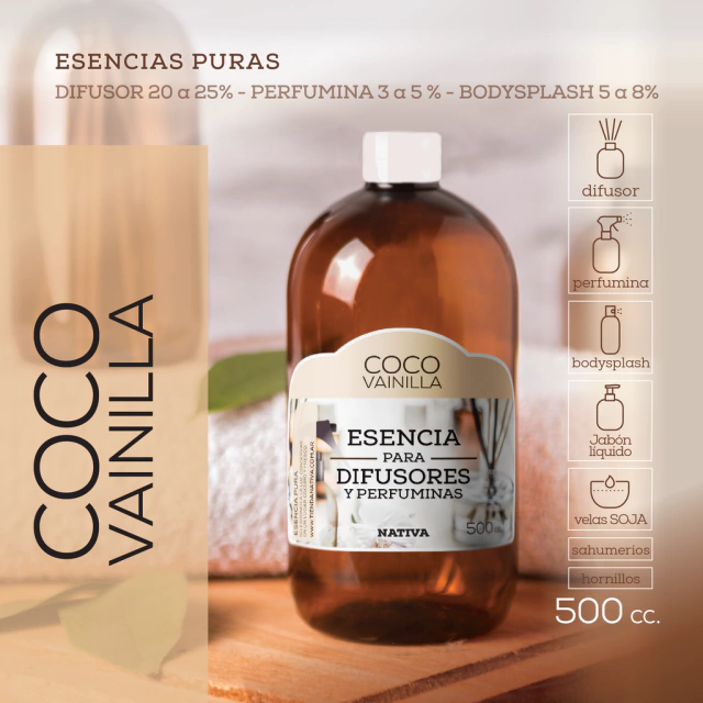 COCO VAINILLA - Esencia pura para difusores, perfuminas y bodysplash