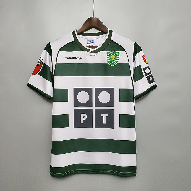 Camisa Retrô Sporting Lisboa I 01/03 Reebok Torcedor Masculina - Branca e  Verde