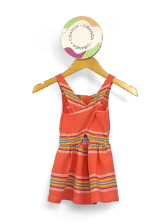 Vestido de linho em algodão laranja listrado Carter´s TAM 9 meses Como novo - comprar online