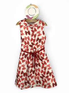 Vestido Infantil com Mascara Infantil de Cetim Resinado Branco com Laços Vermelhos - Um Mais Um - Tam 8 - Produto Novo Com Etiqueta - comprar online