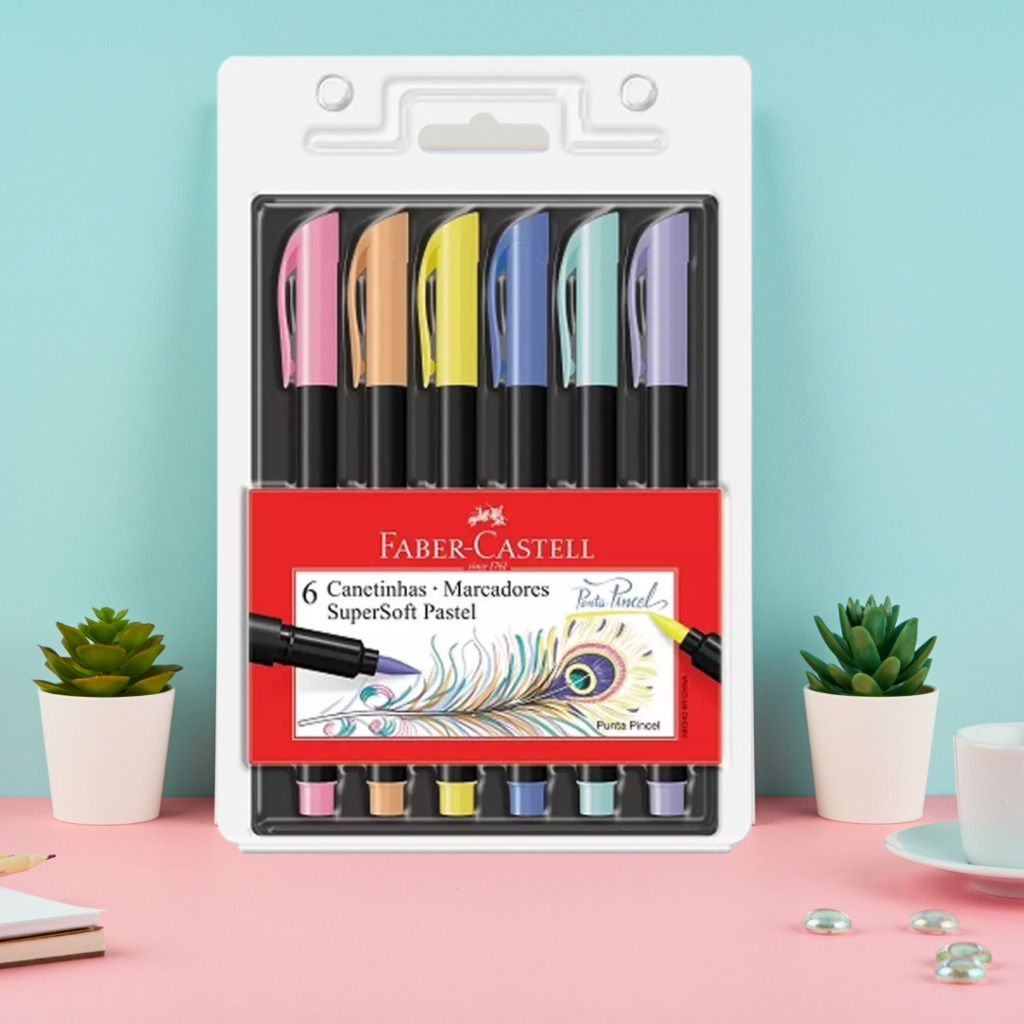 Caneta Brush Pen Supersoft Pastel c/ 6 Cores - Faber Castell