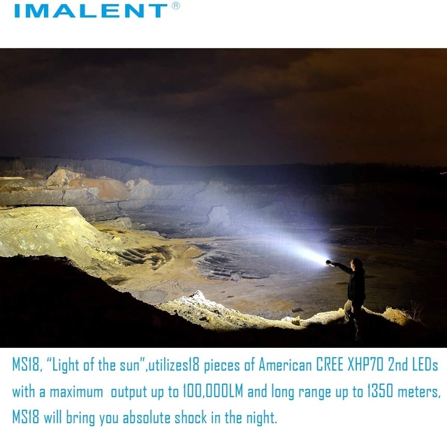 Lanterna Imalent MS18 com 100.000 Lumens de potência - Bateria recarregável  de alta capacidade - A mais potente do mundo produzida em série - Com alça  e acessórios do fabricante - ORIGINAL