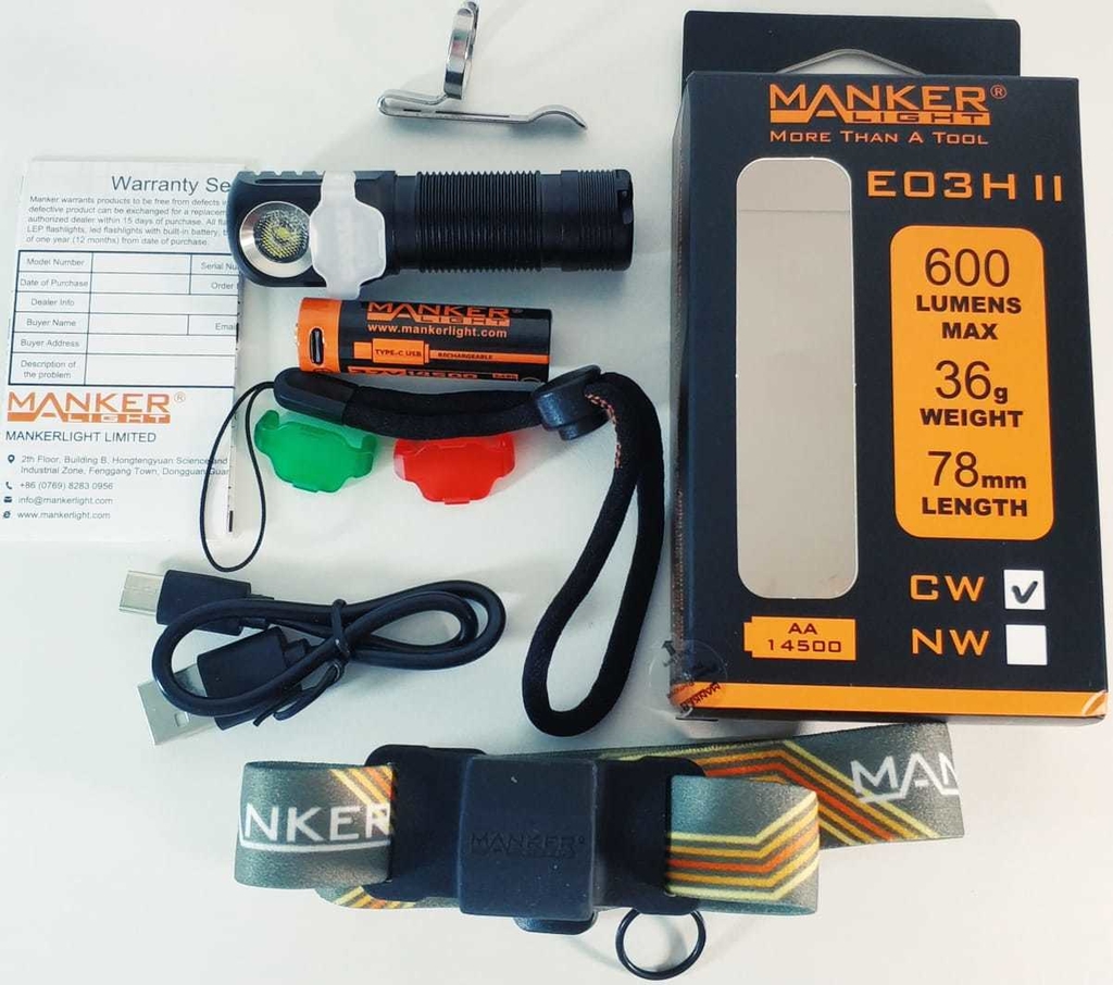 Lanterna Manker E03H II 600 Lumens - Head Lamp + Bateria 14500 IMR ...