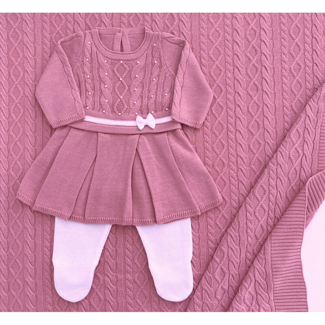 Saída de maternidade feminina Flora - rosa e branco (4 peças)