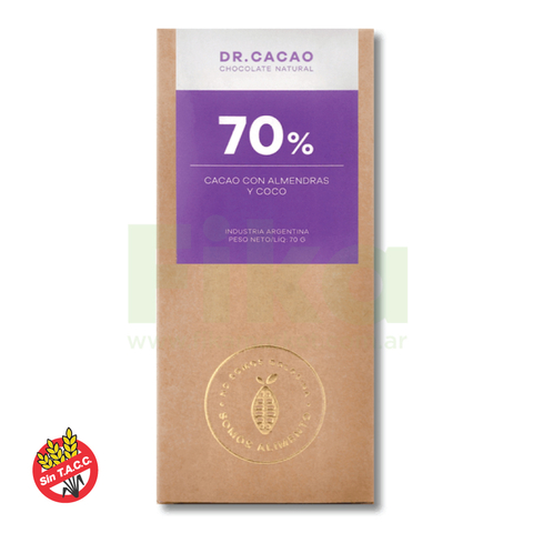 Chocolate 70% con Almendras y Coco Dr Cacao 70g