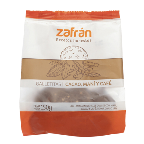 Galletitas 100% integrales de Cacao, maní y café Zafrán 150g