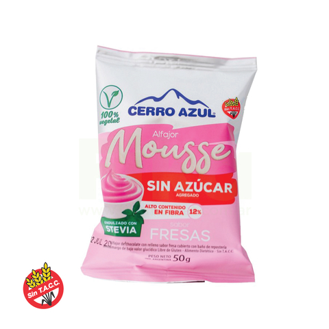 Alfajor de Mousse de Fresas Sin Azúcar Cerro Azul 50g