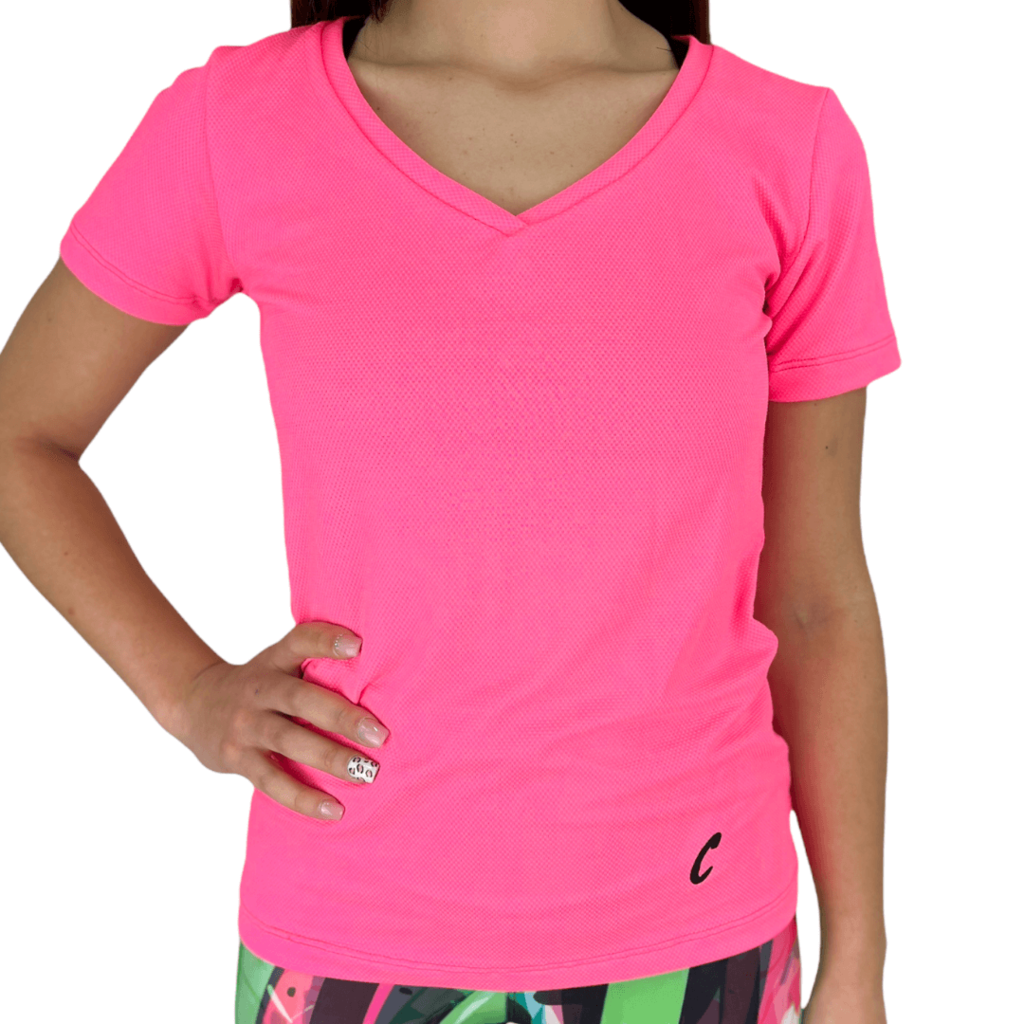 Remera Deportiva Escote en V - Fucsia | CorpoFit ®️