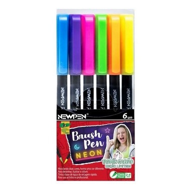 Kit Brush Pen NEWPEN Neon 6 cores Ed. Limitada Yasmin Galvão