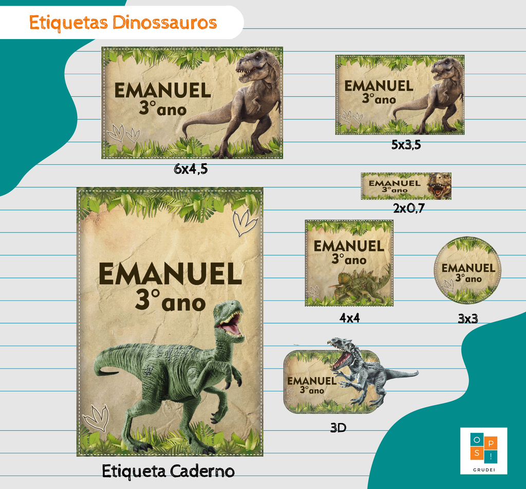 Kit Etiquetas - Dinossauros - Comprar em Ops! Grudei
