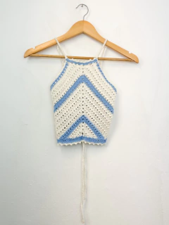 Top Crochê Branco/Azul (M)