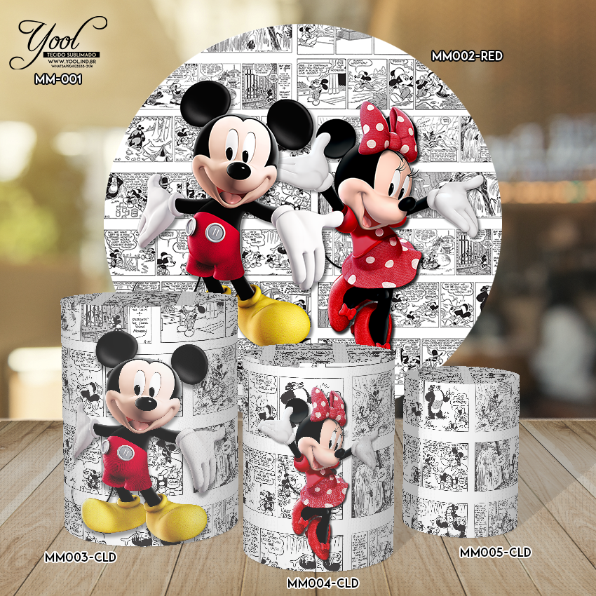Kit Capas de Tecido Painel + Cilindros para Festa Mickey e Minnie - MM-001