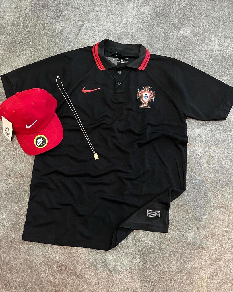 kit Camisa polo preta Portugal + Boné Nike
