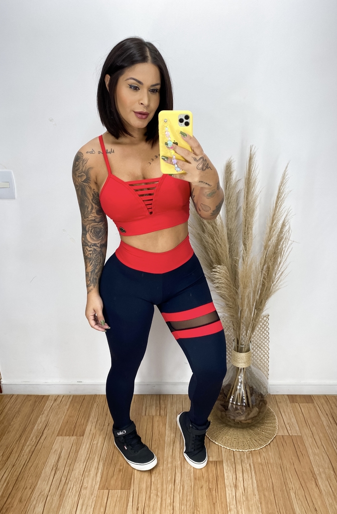 Conjunto Top y Leggings Band Negro y Rojo