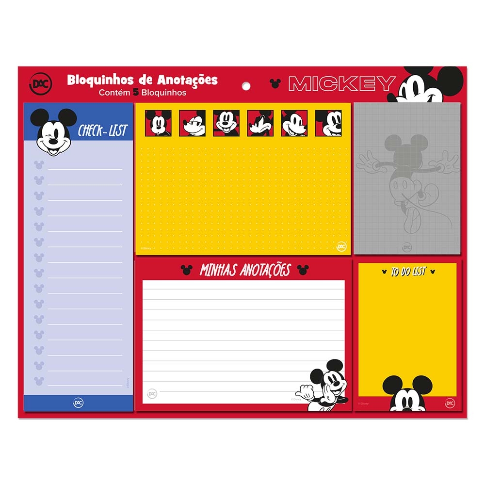 Bloco de Notas Mickey Mouse DAC Kit com 5 Bloquinhos 100 Folhas