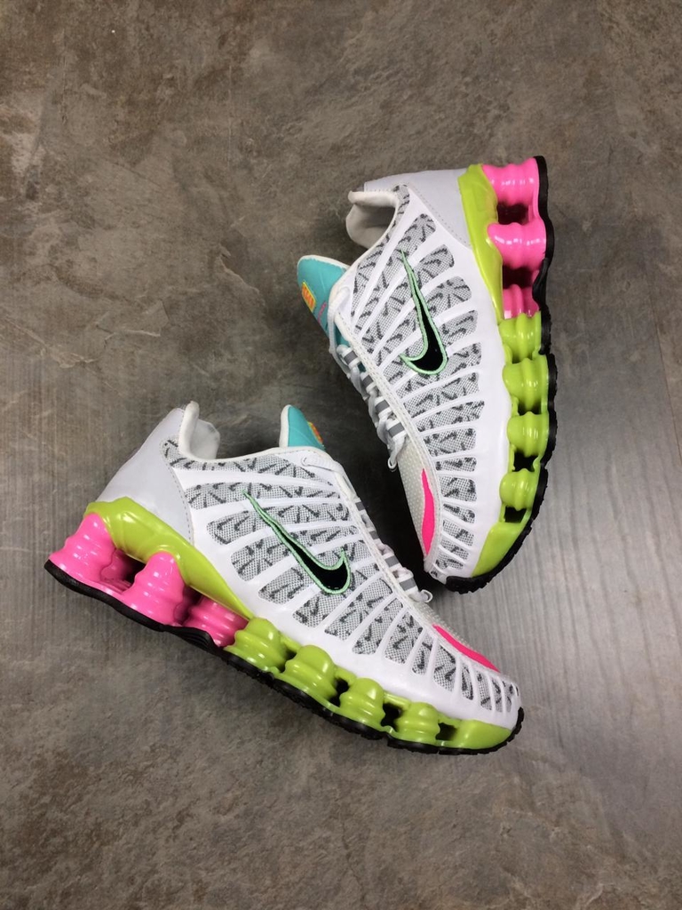 nike shox branco com verde limão