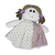 Boneca de pano Amelinha com vestido branco florido de lilás e laços no cabelo (pequena)
