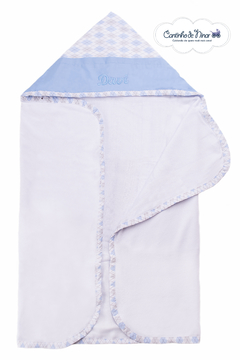 Toalha de Banho Infantil com Capuz Personalizada / Bordada / Escócia Azul