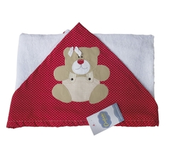 Toalha de Banho Infantil com Capuz Personalizada / Bordada / Poá Vermelho Urso