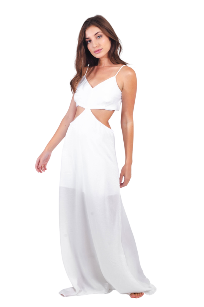 Vestido longo recortes BRANCO ACETINADO - Sinks