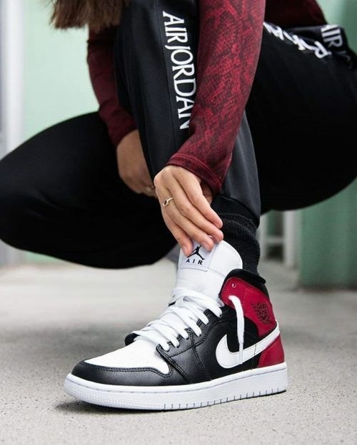 Nike Air Jordan 1 Mid Black Noble Red Wmn - LaRepo