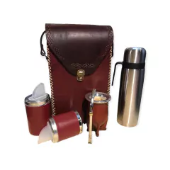 Set Matero Cuero Completo Termo Media Manija Mate Cincelado - Matucha