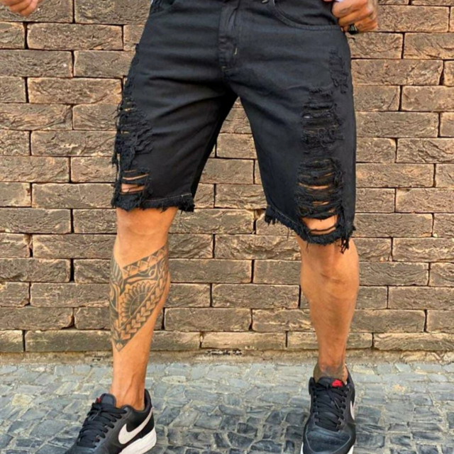 bermuda jeans preta destroyed