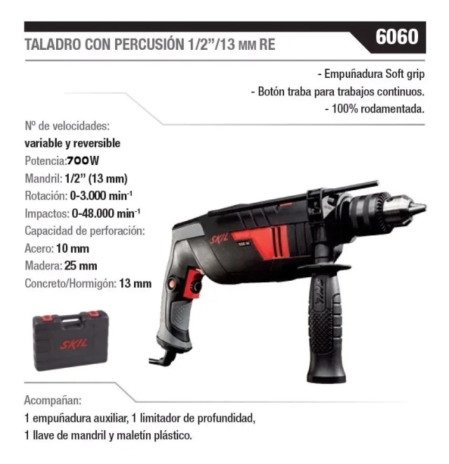 Taladro Con Percutor 6060jb Skil 700w Mandril 13mm