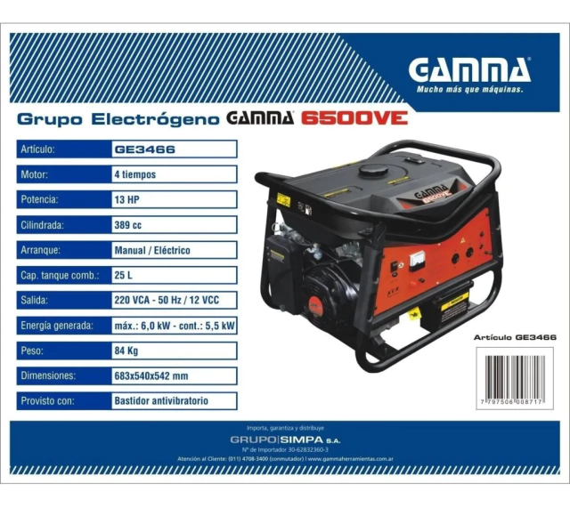 botón enero labio Grupo Electrogeno Generador 13 Hp 4 Tiempos Gamma 6500 Ve