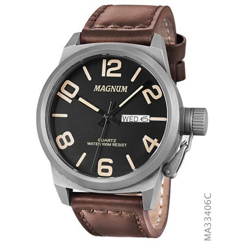 Relógio Magnum Sports Cronógrafo MA34950D Pulseira de Couro Preto