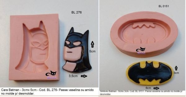 Molde de Silicone - Kit Super Herói com 02 Cabeça e Logo Batman