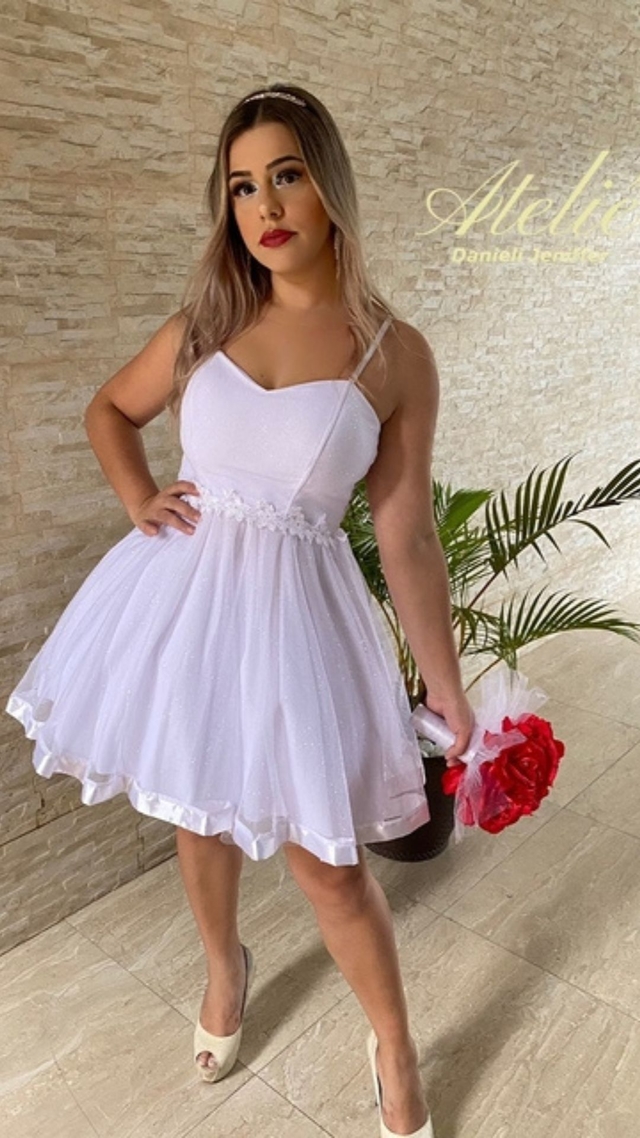 Vestido para casamento no civil noiva pré wedding noivado curto branco ...