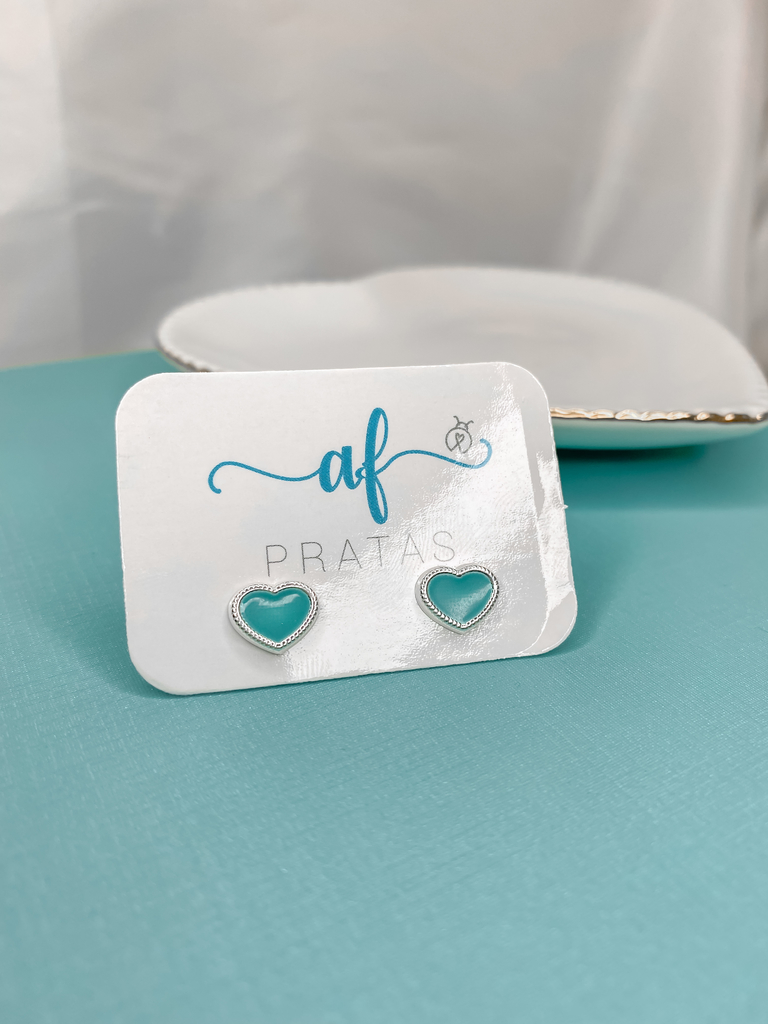Brinco coração azul tiffany - Comprar em AF Pratas
