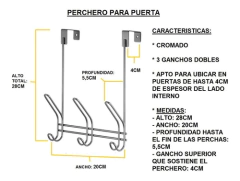 Perchero De Puerta 3 Ganchos Agujeros Colocación