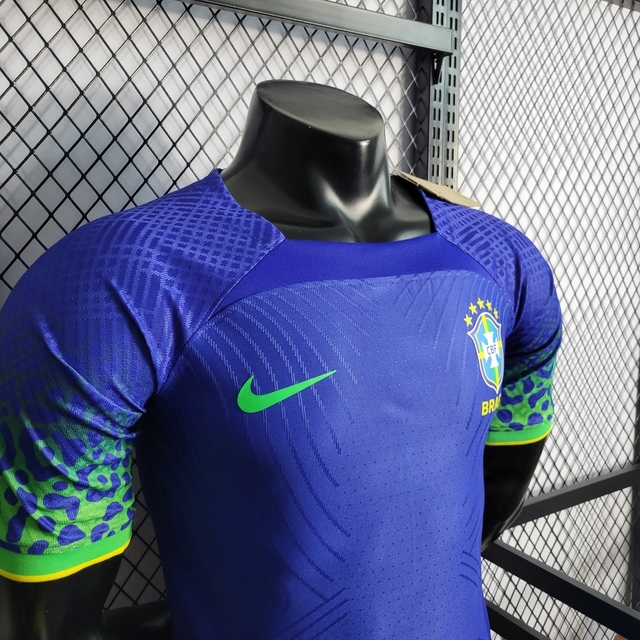 Camisa Seleção Brasil II 22/23 Jogador Nike Masculina Azul Patches Copa Do  Mundo 2022