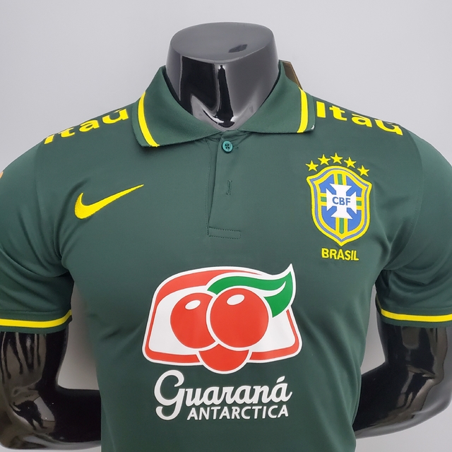 Camisa Polo Seleção Brasil Viagem Todos Os Patrocínios Nike Masculina Verde  Escuro