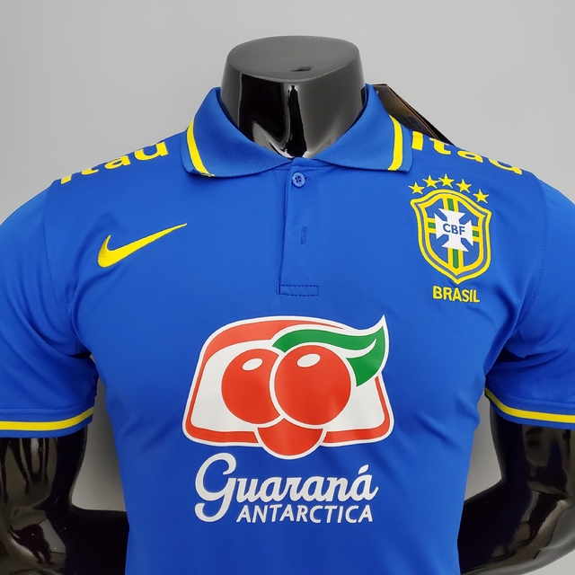 Camisa Polo Seleção Brasil Viagem Todos Os Patrocínios Nike Masculina Azul
