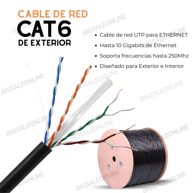 Cable De Red para Internet CAT 6 para Exterior o Interior de 10mts