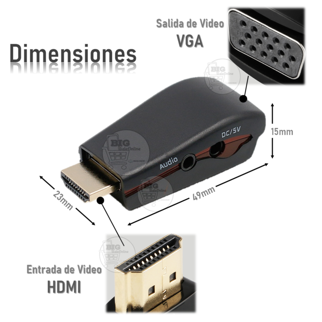 Conversor de Cable Hdmi A Vga Activo | Conecta de Notebook Pc Ps4 A  Monitores VGA