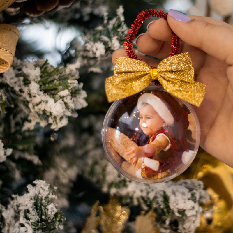 Bolinha de Natal em Acrílico com Foto - KIT COM 6 ou UNIDADE Bolinha de Natal em Acrílico com Foto - KIT COM 6 ou UNIDADE